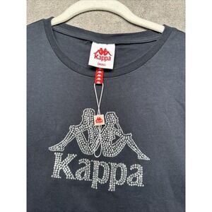 Kappa Black Crop Top Rhinestone Logo Women's Small Y2K Streetwear‎ Bling Tee